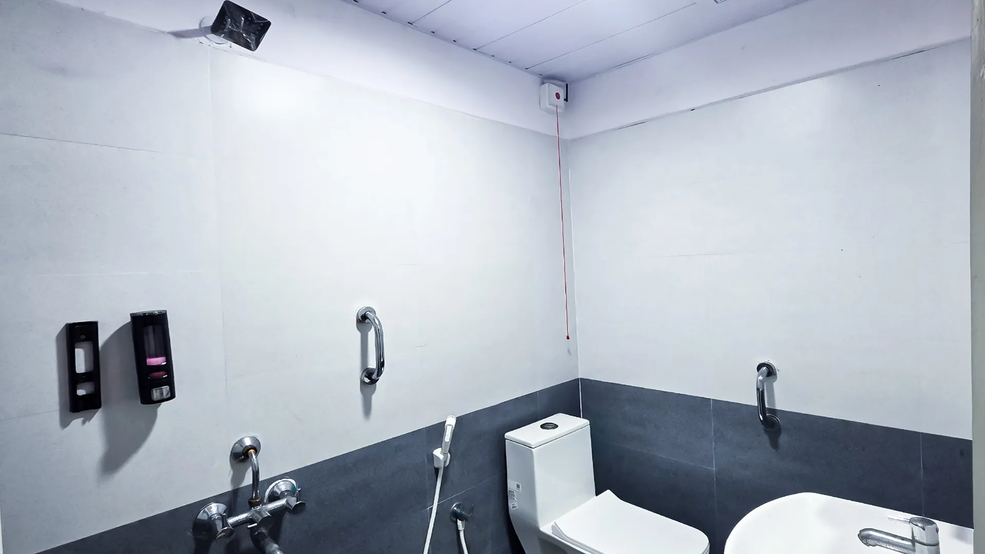 Accessible patient washroom with safety grab bars