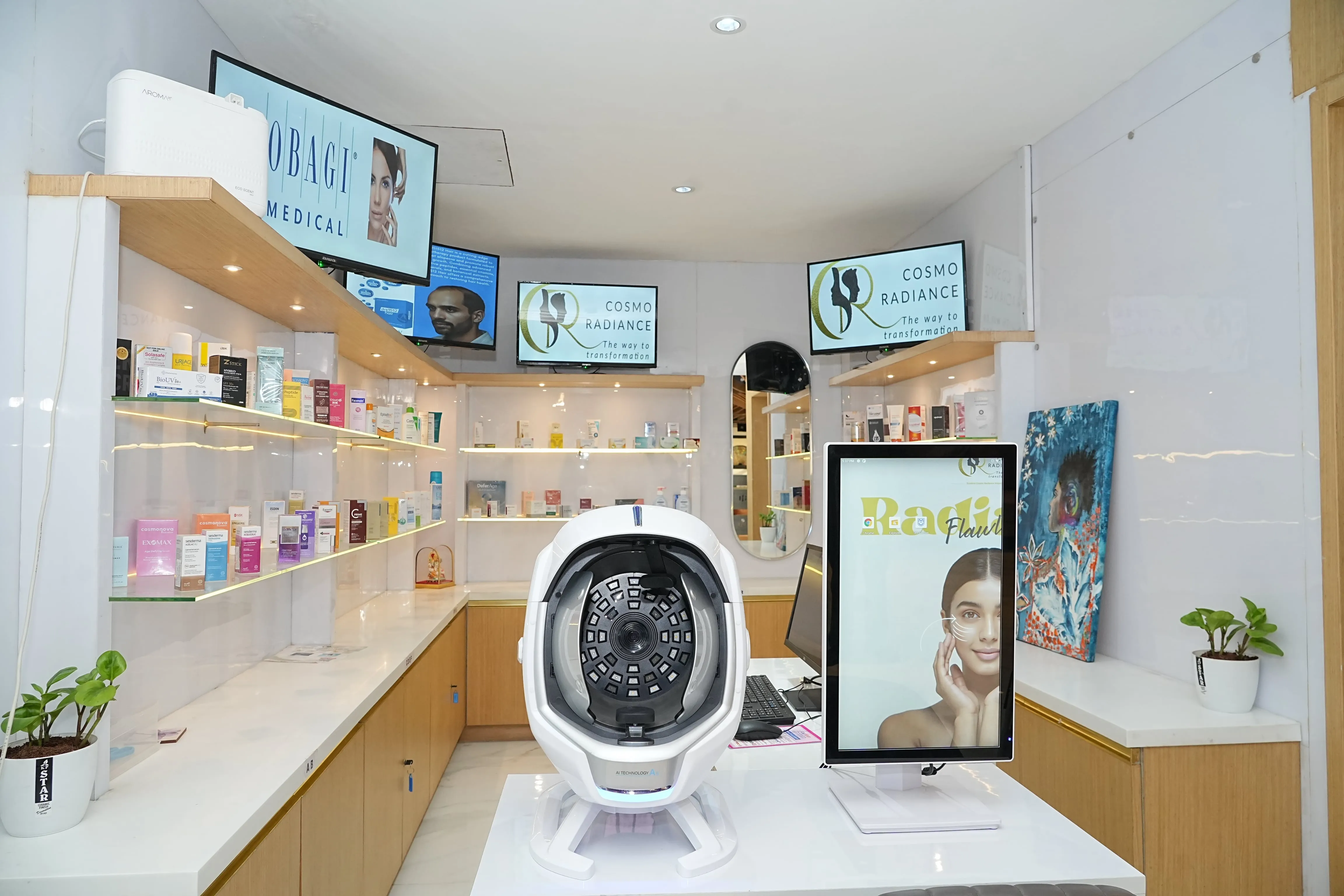 OPD pharmacy with AI skin analysis machine