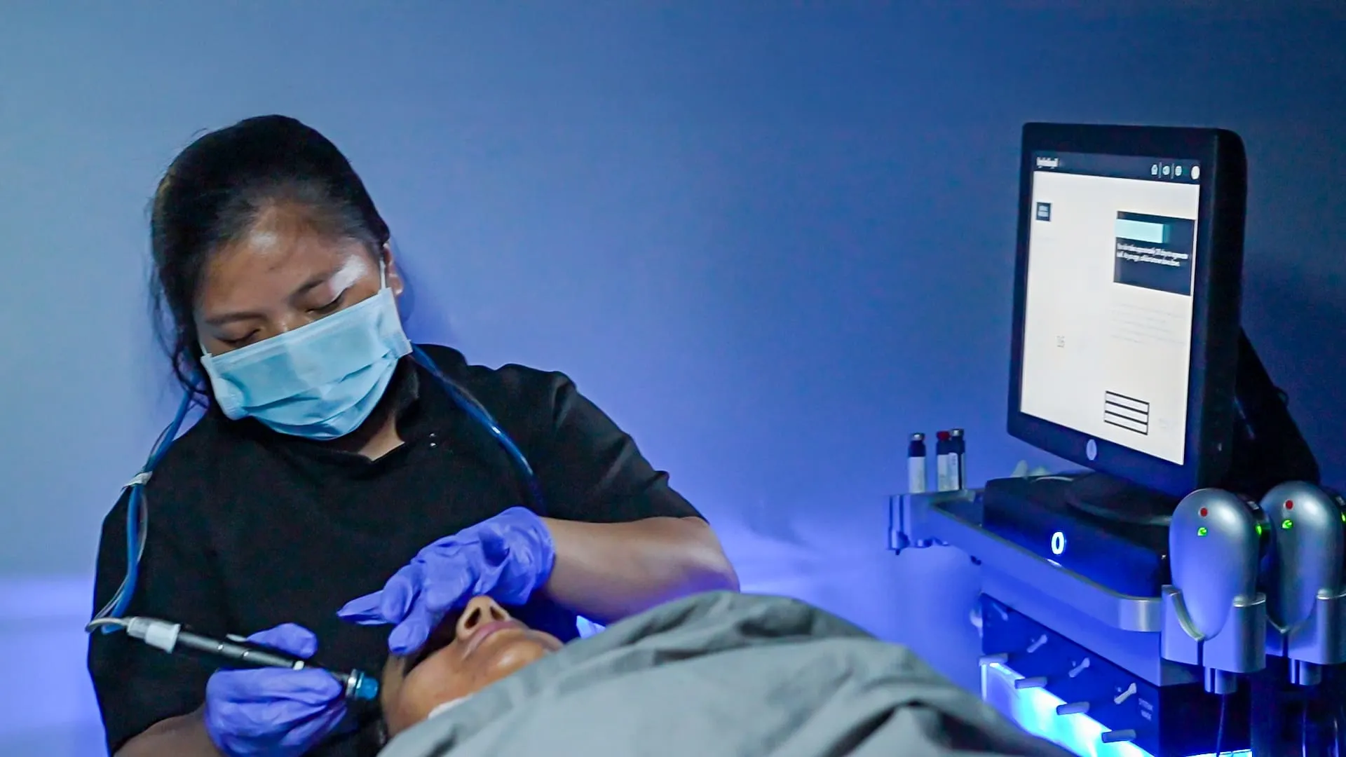 Staff performing Hydrafacial Elite procedure under medical guidance